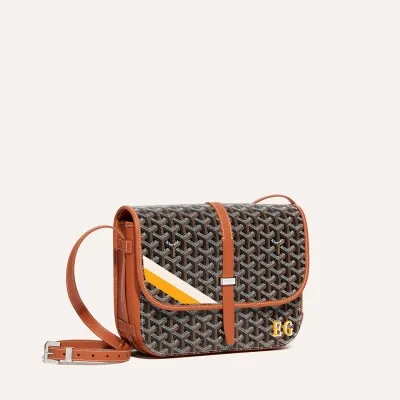 Belvédère MM bag Stripes and Initials - Black & Tan