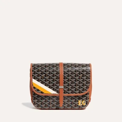 Belvédère MM bag Stripes and Initials - Black & Tan