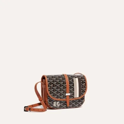Belvédère PM bag Stripes and Initials - Black & Tan