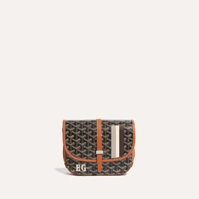 Belvédère PM bag Stripes and Initials - Black & Tan