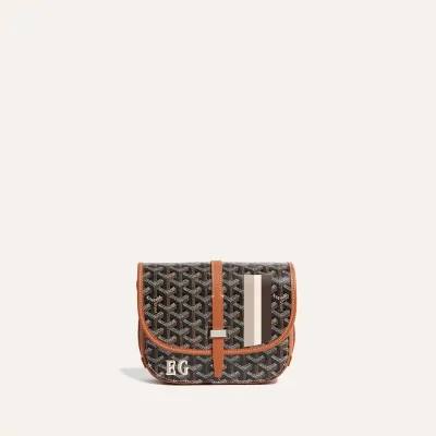 Belvédère PM bag Stripes and Initials - Black & Tan