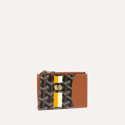 PORTE CARTES ZIPPE BOURBON BANDES INITIALES Black & Tan