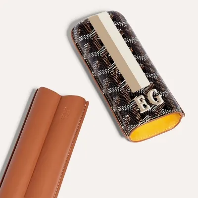 ETUI 2 CIGARES CHURCHILL BANDES INITIALES ECO Black & Tan