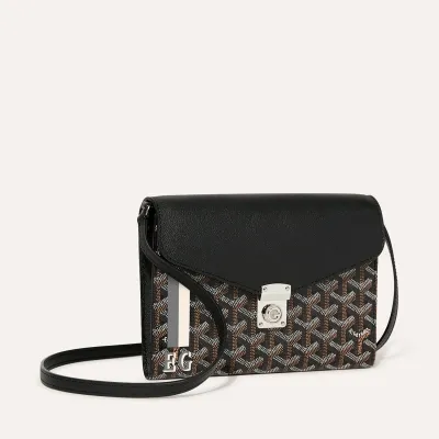 シープルポーチウォレット／ストライプ＆イニシャルつき - ブラック