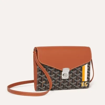 Chypre Wallet-Pouch Stripes and Initials - Black & Tan