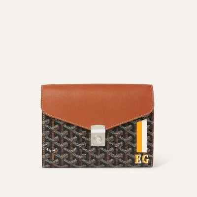 Chypre Wallet-Pouch Stripes and Initials - Black & Tan