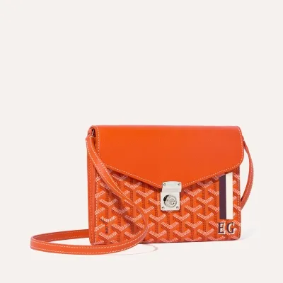 シープルポーチウォレット／ストライプ＆イニシャルつき - オレンジ