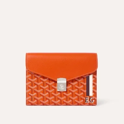 シープルポーチウォレット／ストライプ＆イニシャルつき - オレンジ