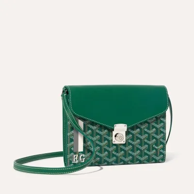 シープルポーチウォレット／ストライプ＆イニシャルつき - グリーン