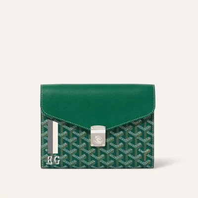 シープルポーチウォレット／ストライプ＆イニシャルつき - グリーン