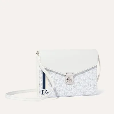 Chypre Wallet-Pouch Stripes and Initials - White