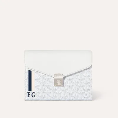 Chypre Wallet-Pouch Stripes and Initials - White