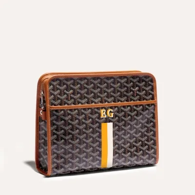 Jouvence GM toiletry bag Stripes and Initials - Black & Tan