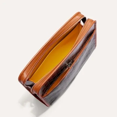 Jouvence GM toiletry bag Stripes and Initials - Black & Tan