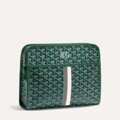 ジュバンスGM ポーチ／ストライプ＆イニシャルつき - グリーン