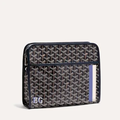 Jouvence GM toiletry bag Stripes and Initials - Navy Blue