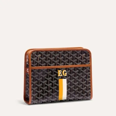 Jouvence MM toiletry bag Stripes and Initials - Black & Tan