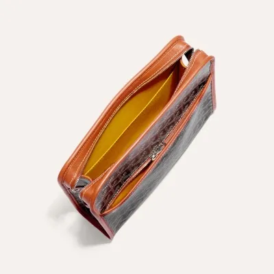 Jouvence MM toiletry bag Stripes and Initials - Black & Tan