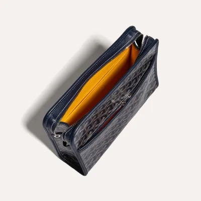 ジュバンスMM ポーチ／ストライプ＆イニシャルつき - ネイビーブルー