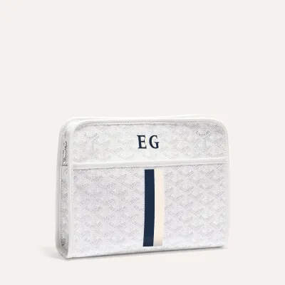 ジュバンスMM ポーチ／ストライプ＆イニシャルつき - ホワイト