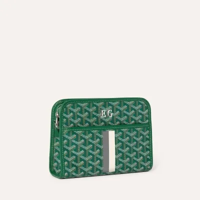 ジュバンスPM ポーチ／ストライプ＆イニシャルつき - グリーン