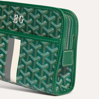 ジュバンスPM ポーチ／ストライプ＆イニシャルつき - グリーン