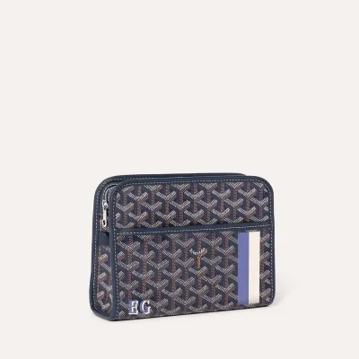Jouvence PM toiletry bag Stripes and Initials - Navy Blue