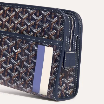 Jouvence PM toiletry bag Stripes and Initials - Navy Blue