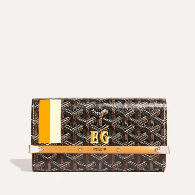 POCHETTE MONTE CARLO MINI 2 BANDES INITIALES Black & Tan