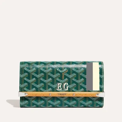 POCHETTE MONTE CARLO MINI 2 BANDES INITIALES Green