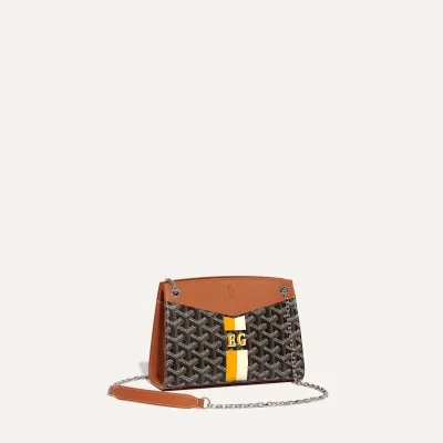Rouette Structuré Mini bag Stripes and Initials - Black & Tan