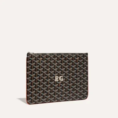 POCHETTE SENAT MM INITIALES ECO Black & Tan