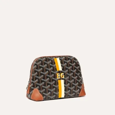 Vendôme Cosmetic pouch Stripes and Initials - Black & Tan