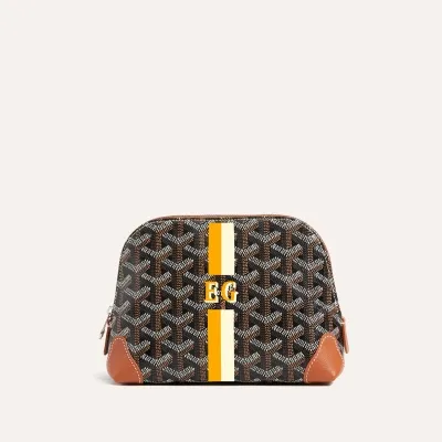 Vendôme Cosmetic pouch Stripes and Initials - Black & Tan