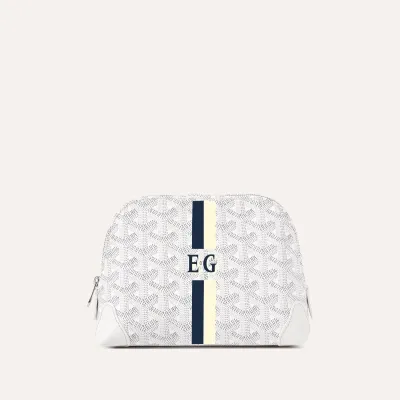 ヴァンドーム コスメティックポーチ／ストライプ＆イニシャルつき - ホワイト