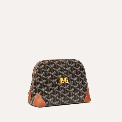 Vendôme Cosmetic pouch Initials - Black & Tan