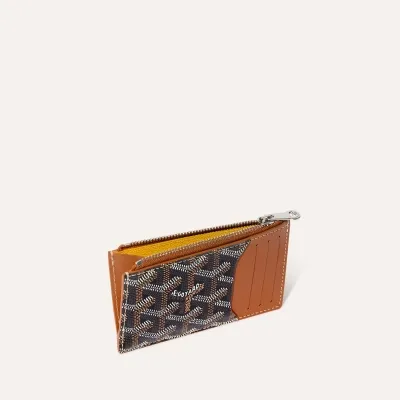 Porte-cartes zippé Bourbon Bandes et Initiales - Noir & Naturel