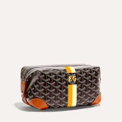 Bowling 25 toiletry bag Stripes and Initials - Black & Tan