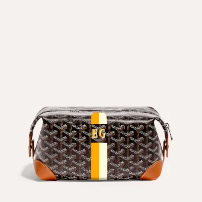 Bowling 25 toiletry bag Stripes and Initials - Black & Tan