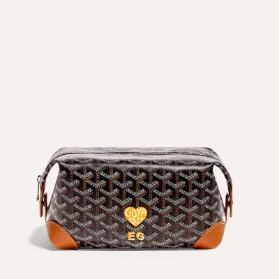 Bowling 25 toiletry bag Cœur and Initials - Black & Tan