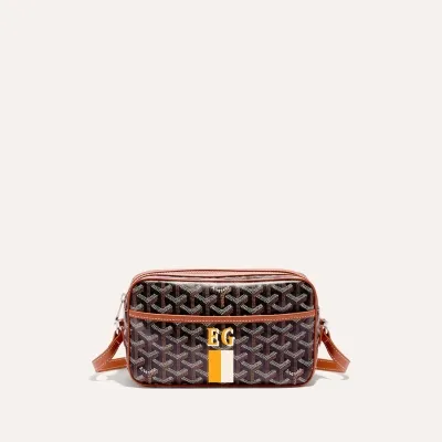 Cap-Vert bag Stripes and Initials - Black & Tan