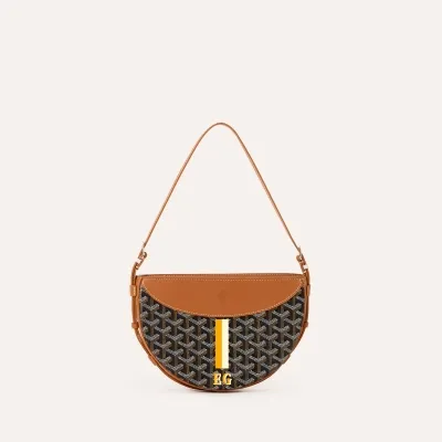 Hirondelle pouch accessory Stripes and Initials - Black & Tan