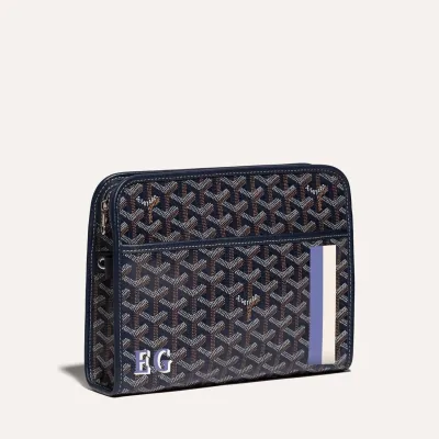 Jouvence MM toiletry bag Stripes and Initials - Navy Blue