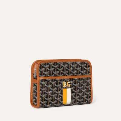 Jouvence PM toiletry bag Stripes and Initials - Black & Tan