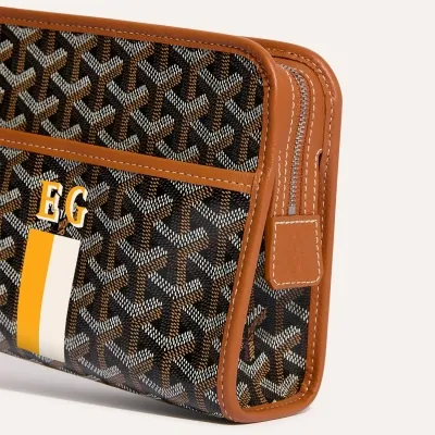 Jouvence PM toiletry bag Stripes and Initials - Black & Tan