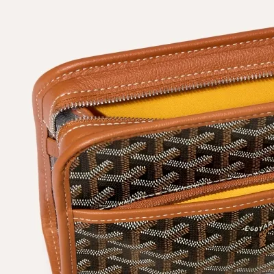Jouvence PM toiletry bag Stripes and Initials - Black & Tan