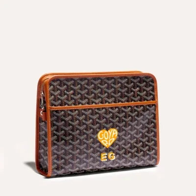 Jouvence GM toiletry bag Cœur and Initials - Black & Tan