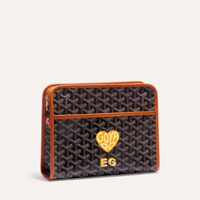 Jouvence MM toiletry bag Cœur and Initials - Black & Tan