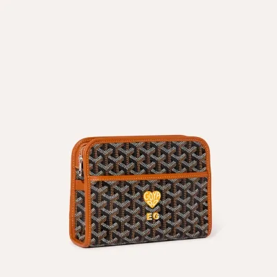Jouvence PM toiletry bag Cœur and Initials - Black & Tan