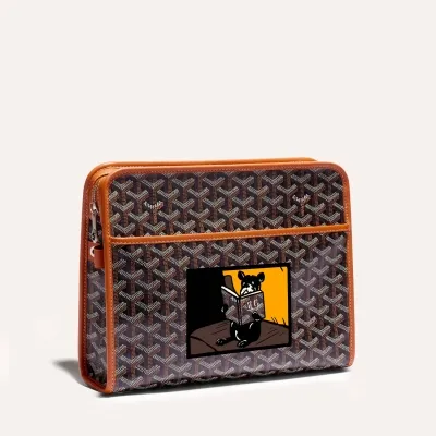 Jouvence GM toiletry bag Hulot and Initials - Black & Tan